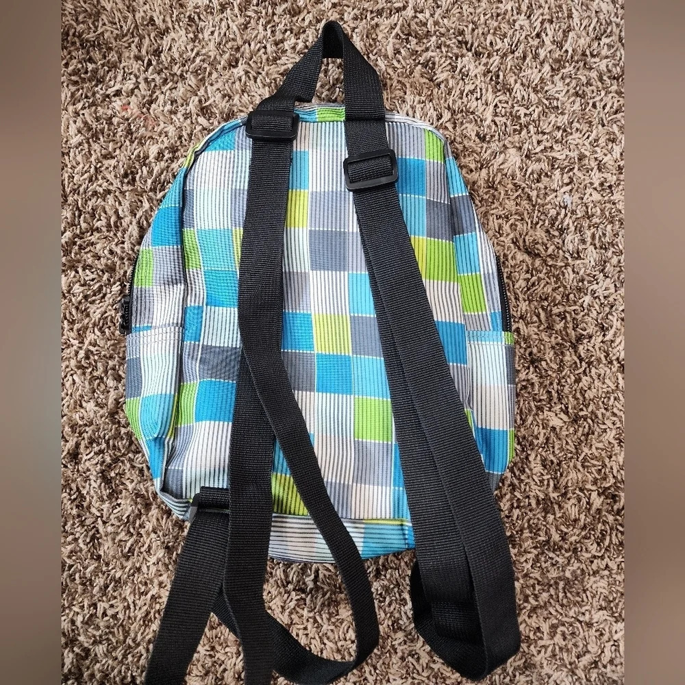 Dickies Mini Small Backpack Checkered Striped Blue/Green/Gray Adjustable Straps - Picture 3 of 4
